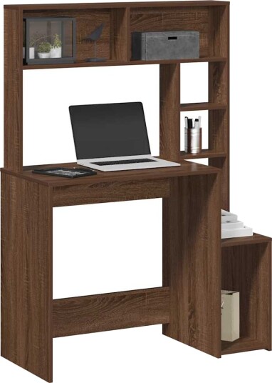 Skrivebord med hyller brun eik 100x45x140 cm konstruert tre