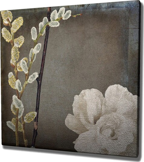 Lerretsbilde 45x45 cm Vakker komposisjon av blomster og kvister Hvit / Grå / Beige
