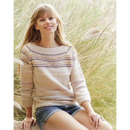 Freja by DROPS Design Stripet Genser Strikkeoppskrift str S XXXL