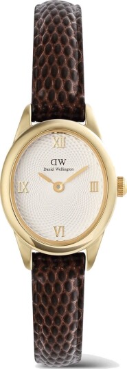 Daniel Wellington DW Watch Ophelia Mini Dark Brown Lizard White Guilloché Gold 22x25.5mm