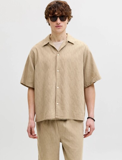 Jack & Jones Jormontauk Wavy Texture Shirt Ss Sn Beige M Jack & Jones Jormontauk Wavy Texture Shirt Ss Sn Beige M