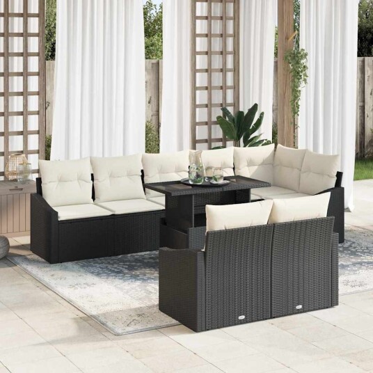 vidaXL Hagesofa Set 9 stk. Svart og krem polyrotting