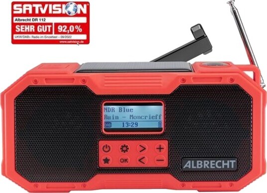 Albrecht DR 112 DAB+ Utendørsradio med Solcelle og SOS-funksjon Rød Albrecht DR 112 DAB+ Utendørsradio med Solcelle og SOS-funksjon Rød