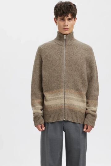 Annarr Anrnorman Ls Knit Full Zip Cardigan Brown XL