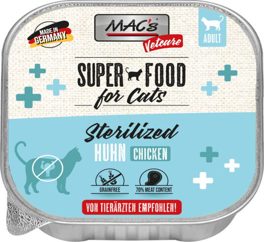Mac'S Vetcare Super Food For Cats Sterilisert Kylling 16X100G Våtfôr