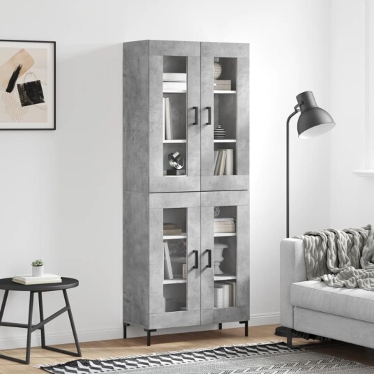 vidaXL Highboard betong grå 69,5x34x180 cm konstruert tre 8720845476991