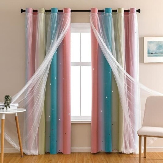 IC Dream Star Lystette Gardiner for Barnerom Jente Prinsesse Gardin for Datter Soverom Vindu Rosa Blå B132 X H244cm