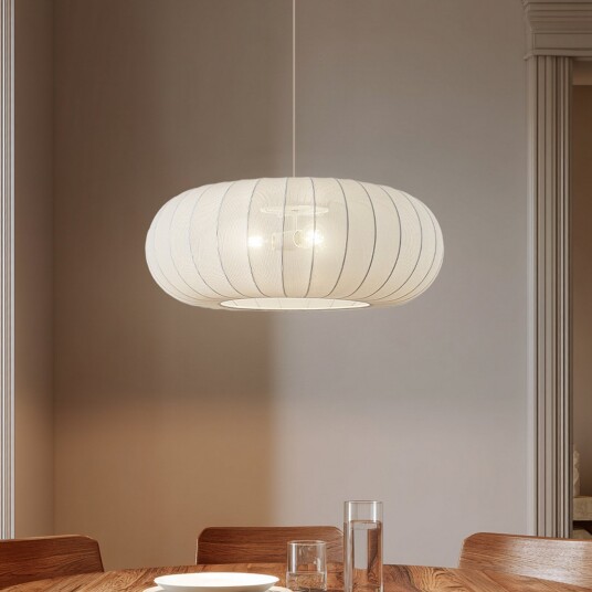 Lindby Helin hengelampe hvit Ø 70 cm 3 x E27 tekstil Stue 26 Hvit