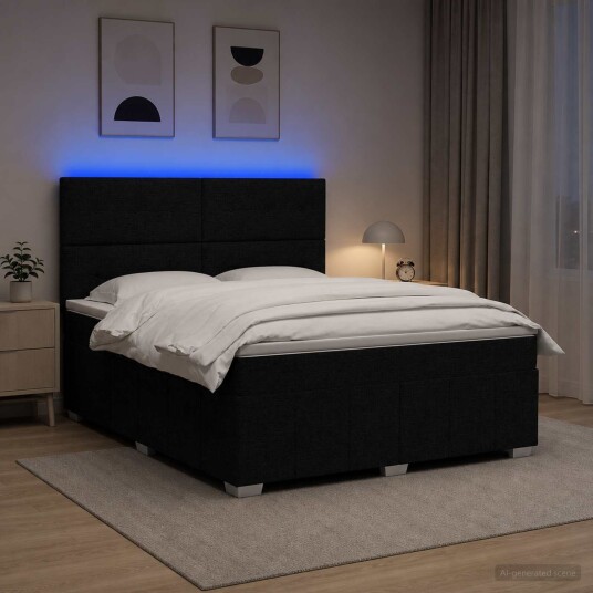 vidaXL LED boksseng med madrass Svart 180 x 200 cm Stoff