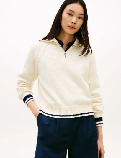 Tommy Hilfiger Varsity Rlxd 1/2 Zip Ls Sweater CreaM