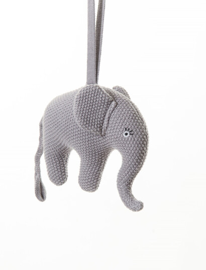 Smallstuff Music Mobile, Elephant Knitted, Blue Rose - Grey - 18X 15X 6CM Smallstuff Music Mobile, Elephant Knitted, Blue Rose - Grey - 18X 15X 6CM