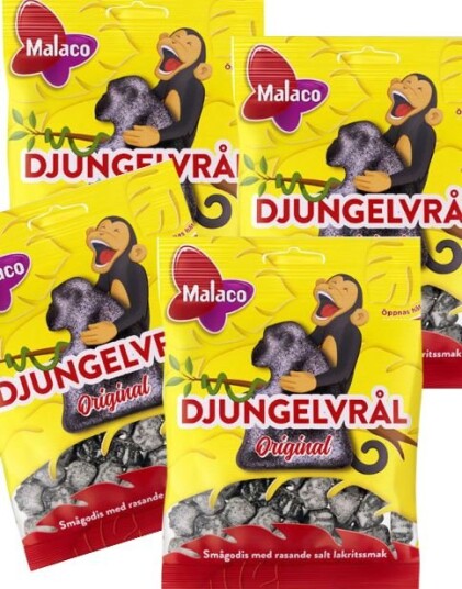 28 Poser med Malaco Djungelvrål Original Lakris   Hel Eske