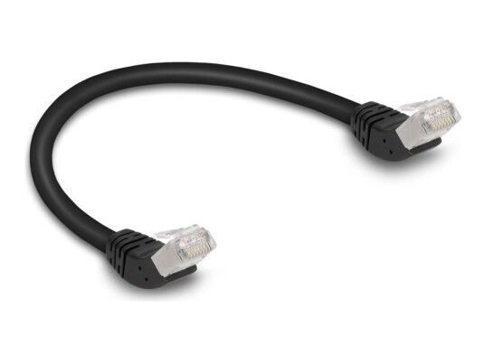 Delock Koblingskabel Rj-45 Hann Vinklet Til Rj-45 Hann Vinklet 25 Cm 6 Mm S/Ftp Cat 6A Med Støvel Halogenfri Svart