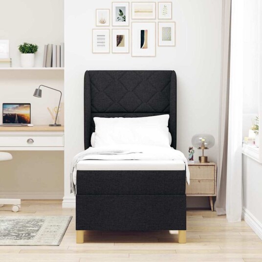 Box Spring Seng med Madrass Svart 80x200 cm Stoff