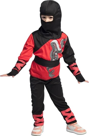 Rødt og Svart Ninja Barnekostyme 3 4 ÅR