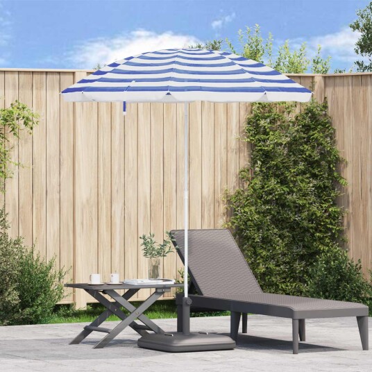 Strandparasol med Aluminiumpoller Blå og Hvit 240 cm