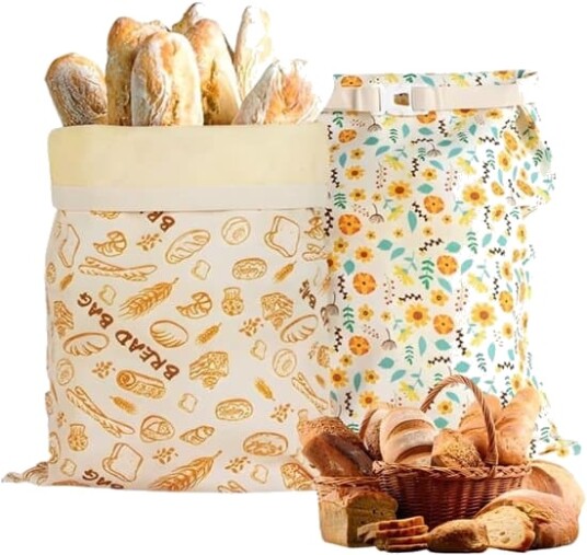 2 pakning bivoks brødposer – 43x33 cm – Store og bærbare – Bivoks oppbevaringsposer – Naturlig bivoks – Gjenbrukbare – Belagte bomullsoppbevaringsposer