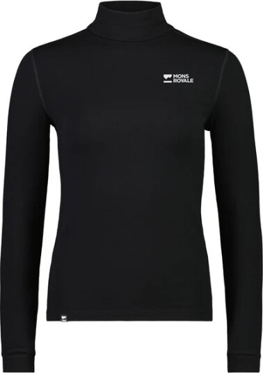 Mons Royale Women's Cascade Merino Base Layer Mock Neck Long Sleeve Black L