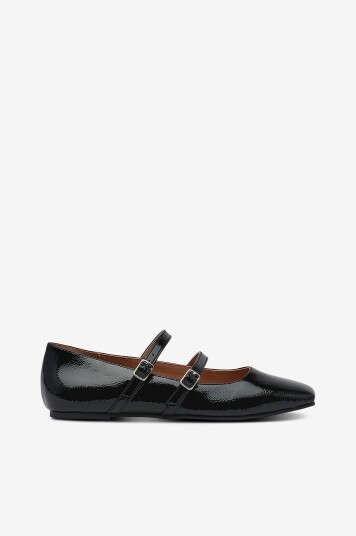 Bianco Ballerinasko Biarose Karré Double Mary Jane Flat Faux Leather Svart
