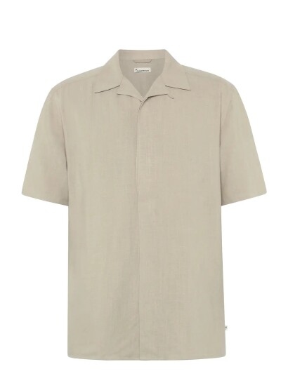 Knowledge Cotton Apparel Moss Relaxed Linen Blend Short Slee   Beige   L