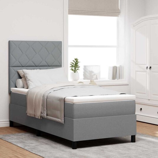 Box Spring Bed med Madrass & LED Lys Grå 90x190 cm Stoff