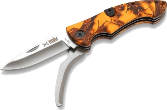 Foldekniv Belly Orange Camo Dobbeltbladet 6/48 med Rustfritt Stål