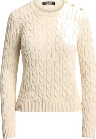 Lauren Ralph Lauren Topp Br Rayon Pltd Ctn Sweater Pullover Hvit