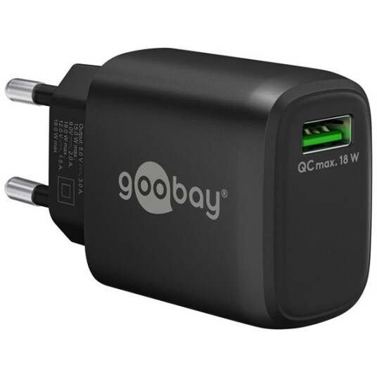 Goobay USB-Hurtiglader QC 3.0 18W - Svart Goobay USB-Hurtiglader QC 3.0 18W - Svart