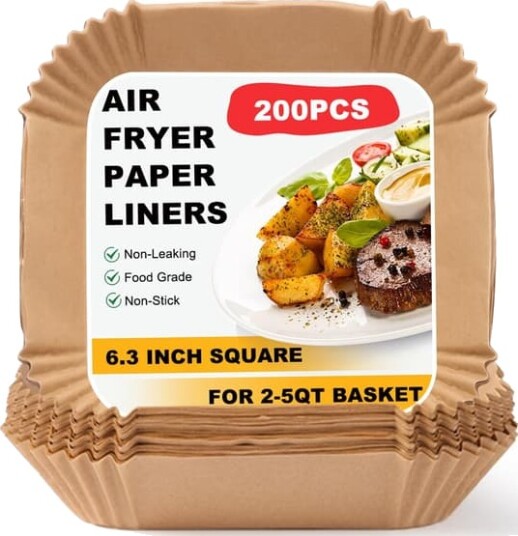 200 stk. 16 cm Air Fryer innlegg engangs bakepapirinnlegg firkantet non stick Air Fryer innlegg bakepapir for mikrobølgeovn