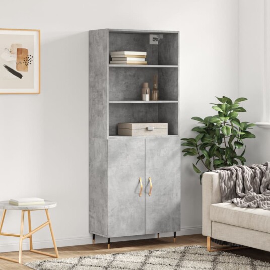 vidaXL Highboard betong grå 69,5x34x180 cm konstruert tre 8720845926007