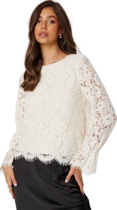 Y.A.S Perla LS Lace Top Whitecap Grey M