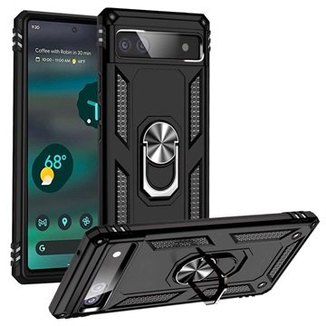 Google Pixel 6a Hybrid-deksel med Metall Stativ Svart