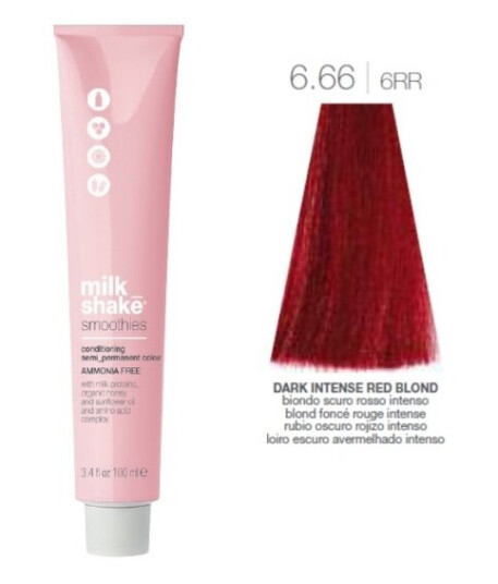 Milk Shake Milk Shake Smoothies Ammonia-Free Semi-Permanent Hair Dye 6.666Rr Dark Intense Red Blonde 100 Ml For Women