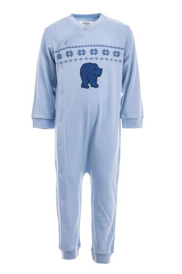 Salto Ullpyjamas til baby i lys blå 100% merinoull Salto Ullpyjamas til baby i lys blå 100% merinoull