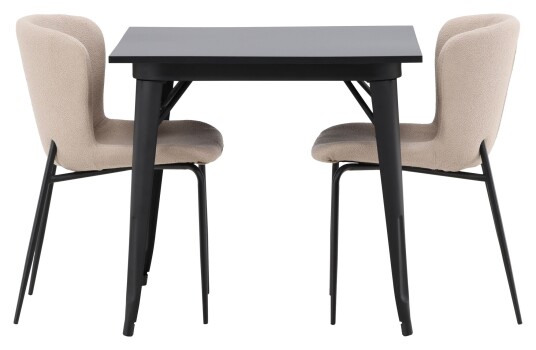 Venture Design Tempe Spisebord m. 2 Modesto stoler - Svart/Beige bouclé Unoliving