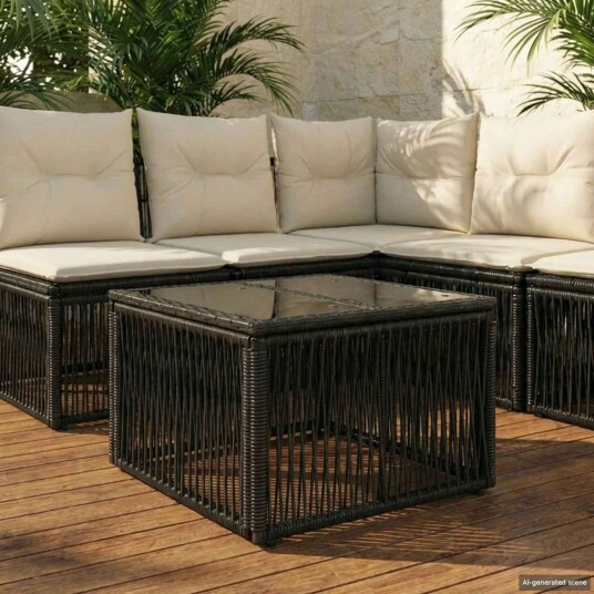 vidaXL Hagebord Svart 55 x 55 x 37 cm PE Rattan og Glass