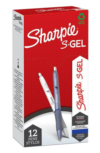Sharpie S-Gel  Gel Pens  Medium Point 0.7mm  Frost Blå & Hvit Pearl Barrels  Blå Ink  12 Count