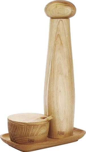 Aida   RAW Teak keramisk pepperkvern med brett og saltkar