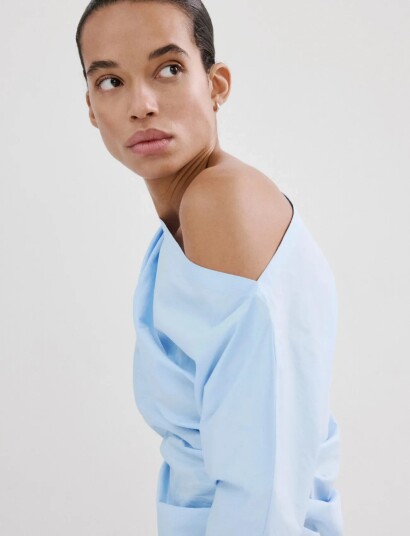 Mango Cotton Blouse With Asymmetrical Collar Blue M Mango Cotton Blouse With Asymmetrical Collar Blue M