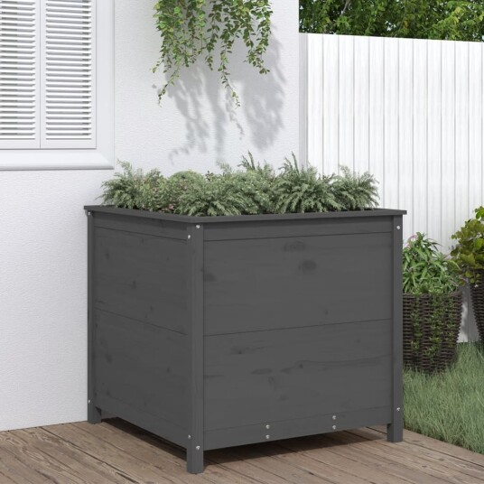 Hageplantekasse grå 82,5x82,5x78 cm heltre furu