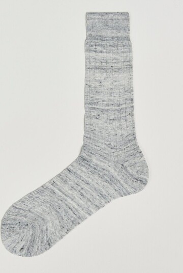 Bresciani Linen Ribbed Short Socks Off White