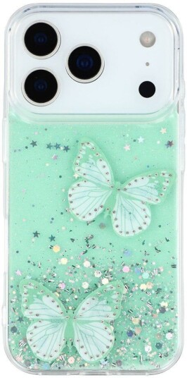 EIDERWOOD iPhone 17 Pro Max Fleksibelt Plast Deksel med Sommerfugler Gjennomsiktig / Grønn