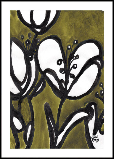 Floral With Tulips In Moss Green Poster Plakat / 21x30cm