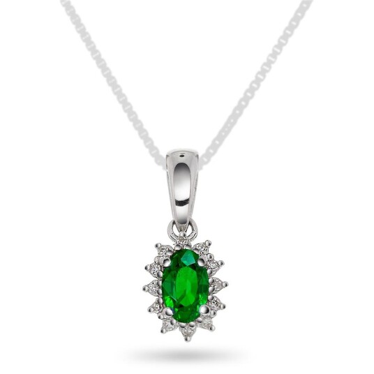 Gold Collection Anheng i 585 hvitt gull med diamanter 0 04 ct og smaragd Gold Collection Anheng i 585 hvitt gull med diamanter 0 04 ct og smaragd
