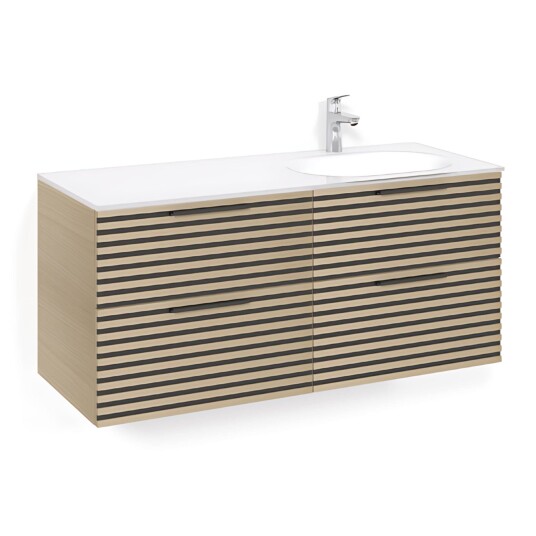 Macro Design Crown Stripe Servantskap 4-skuff - med Høyre Glasservant 120cm Eik / Glass Edge Hvit
