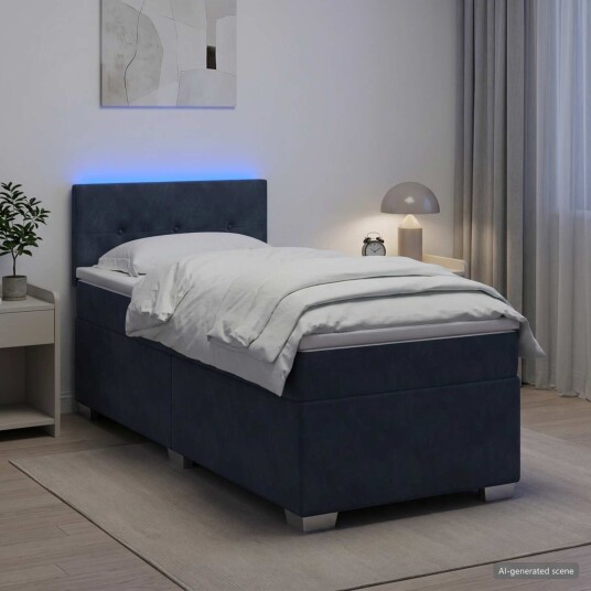 vidaXL Box Spring Seng med Madrass og LED Mørkegrå 90 x 190 cm Fløyel