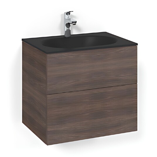Macro Design Crown Plain Servantskap 2-skuff - med Glasservant Brun ask / 60cm Glass Edge Svart
