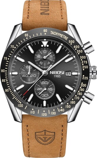 Nibosi Trackmaster Silver Black Leather