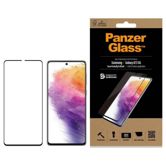 PanzerGlass Edge-to-Edge Skjermbeskytter for Samsung Galaxy A73 5G - Case-Friendly, Svart Kant