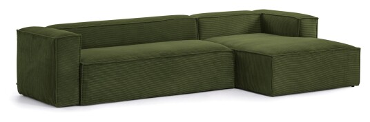 Kave Home Blok 4-pers. Sofa m. høyrevendt chaiselong, B330, grønn Fløyel 1670440-01-0 1596053-05-0